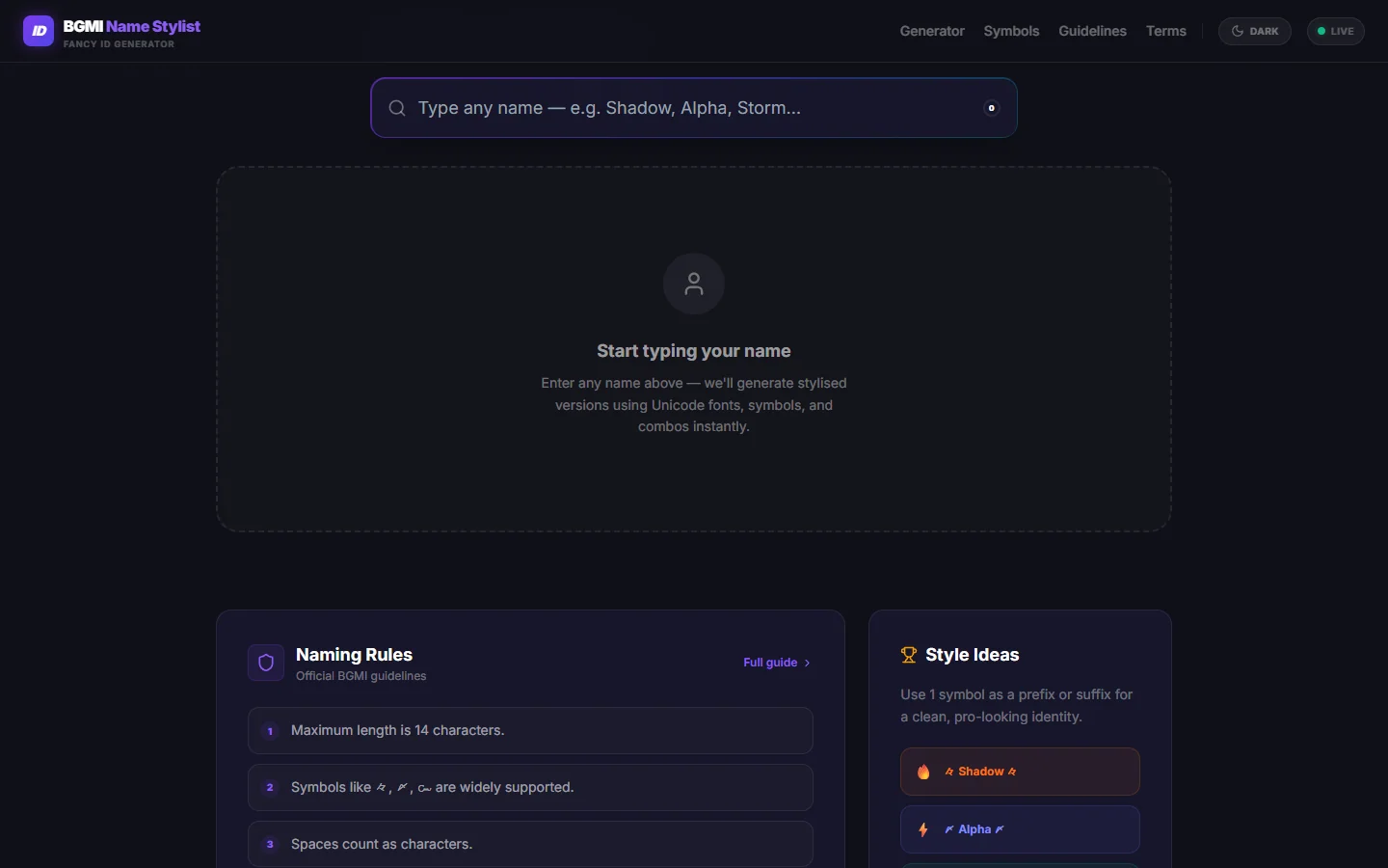 BGMI ID — Gaming Identity & Unicode Stylist preview screenshot 2