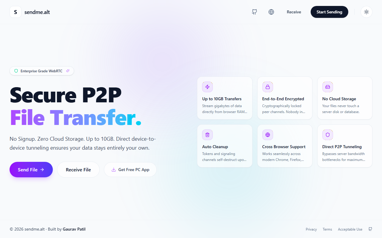 Send2Me — Secure P2P File Transfer preview screenshot (light) 1