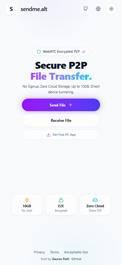 Send2Me — Secure P2P File Transfer preview screenshot (light) 4